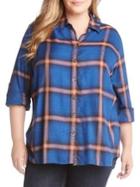 Karen Kane Plus Plaid Roll-tab Button-down Shirt