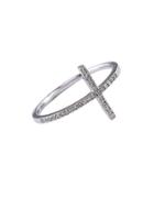 Effy Diamond And 14k White Gold Horizontal Cross Ring