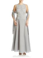J Kara Beaded A-lined Gown And Scarf Set