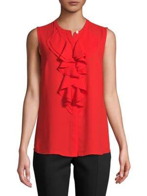 Karl Lagerfeld Paris Woven Ruffle Front Blouse