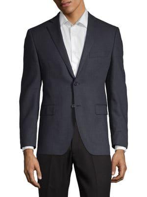 Black Brown Slim-fit Textured Wool Blazer