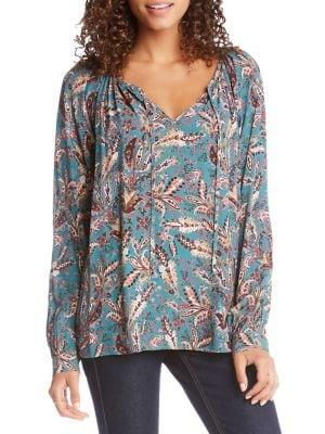 Karen Kane Paisley-print Tie-neck Peasant Top