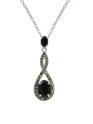 Designs Sterling Silver, Marcasite & Faceted Onyx Pendant Necklace