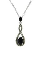 Designs Sterling Silver, Marcasite & Faceted Onyx Pendant Necklace