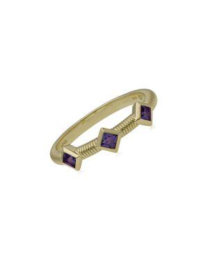 Ripka Amethyst And 14k Yellow Gold Ribbed Stackable Ring