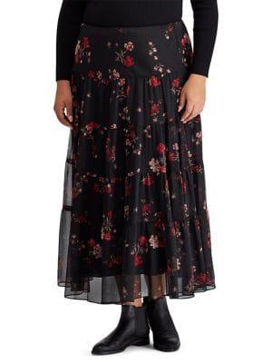 Lauren Ralph Lauren Plus Plus Floral Georgette Peasant Skirt