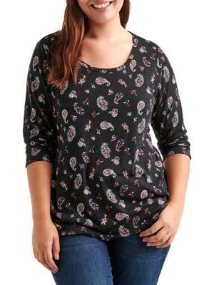 Lucky Brand Plus Paisley Three-quarter Sleeve Tee