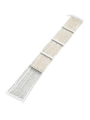 Carolee Grace Flexible Crystal & White Faux Pearl Fringe Bracelet