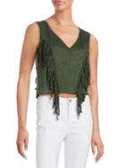 Design Lab Fringed Faux Suede Cropped Top