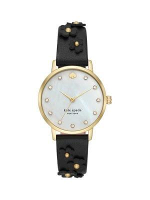 Kate Spade New York Metro Stainless Steel And Floral Leather-strap 3-hand Watch