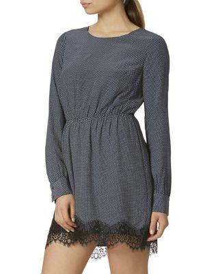 Avec Les Filles Belted Lace-hem Mini Dress