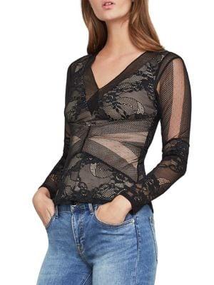 Bcbgmaxazria Mixed Lace Peplum Top