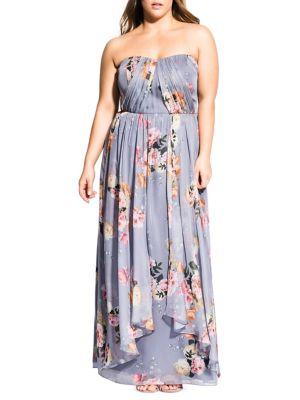 City Chic Plus Whimsy Floral Strapless Maxi Dress