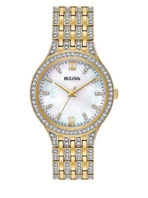 Bulova Swarovski Crystal Slim Goldtone Stainless Steel Watch- 98l234