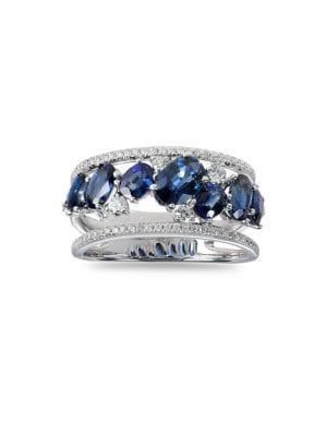Marco Moore 14k White Gold, 0.35tcw Diamond & Blue Sapphire Ring