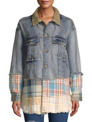 Free People Sirius Plaid Mixed Denim Jacket