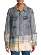 Free People Sirius Plaid Mixed Denim Jacket