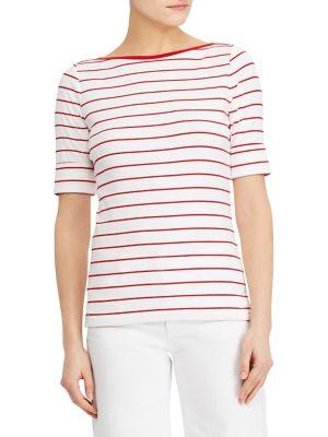 Lauren Ralph Lauren Petite Striped Elbow-sleeve Top
