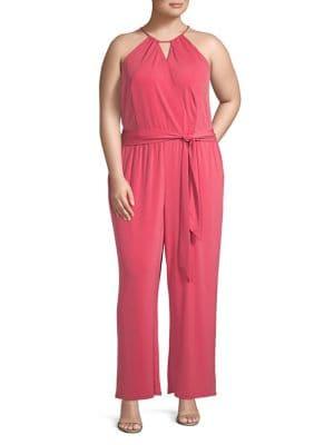 1.state Plus Tied Halter Keyhole Jumpsuit