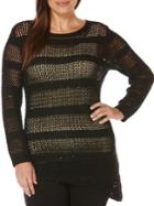 Rafaella Plus Boatneck Long Sleeve Open Knit Sweater
