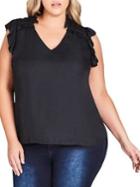 City Chic Plus Frilled Shoulder V-neck Top