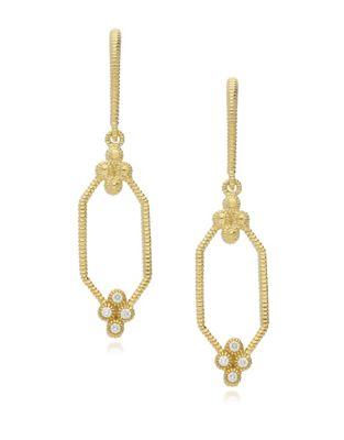 Judith Ripka Juliette Diamond And 14k Gold Hexagon Drop Earrings, 0.064 Tcw