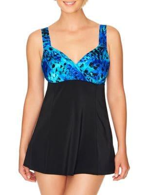 Longitude Feathered Draped Crossover Swimdress