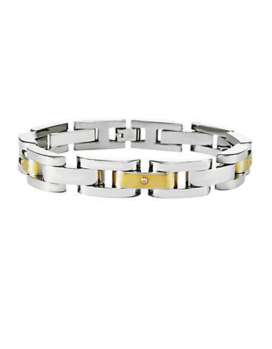 Lord & Taylor Mens Stainless Steel And 14 Kt. Yellow Gold Bracelet With Diamond Accents