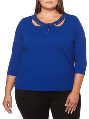 Rafaella Plus Beaded Loop-neck Top