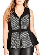 City Chic Plus Geo Zip Sleeveless Top