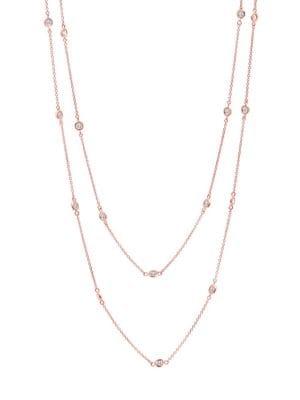 Crislu Classic Pave Sterling Silver Chain Bezel Necklace
