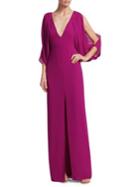 Halston Heritage Cape Sleeve Open Back Gown
