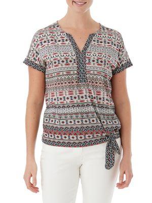 Olsen Ethno-print Tie-hem Tee