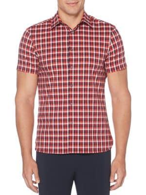Perry Ellis Checkered Short-sleeve Button-down Shirt