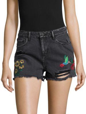 Design Lab Embroidered Denim Cut-off Shorts