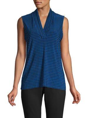 Anne Klein Printed Pleated V-neck Sleeveless Blouse