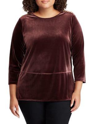 Lauren Ralph Lauren Plus Crewneck Georgette Velvet Top