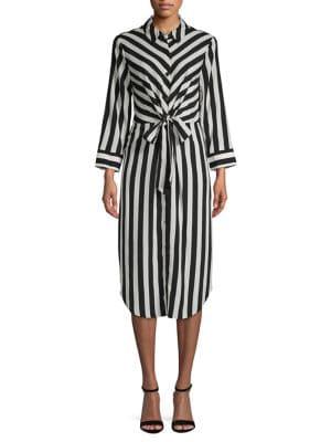Vince Camuto Long-sleeve Striped Button-front Dress
