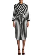 Vince Camuto Long-sleeve Striped Button-front Dress