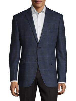 Black Brown Windowpane Wool Blazer