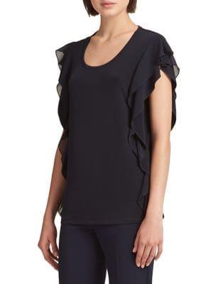 Donna Karan Ruffle-sleeve Scoopneck Top