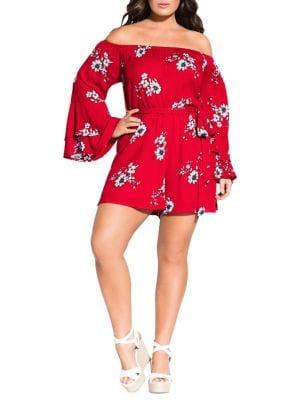 City Chic Plus Love Floral Off-the-shoulder Playsuit