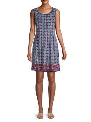 Max Studio Printed Pleat Fit-&-flare Dress