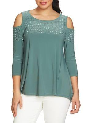 Chaus Embellished Cold-shoulder Top
