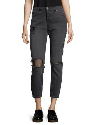 Free People Distressed Fishnet Jeans