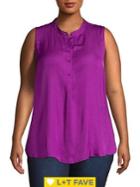 Vince Camuto Plus Mystic Bloom Half Button Rumple Tank