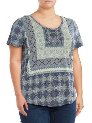 Lucky Brand Plus Mixed-geometric Print Tee
