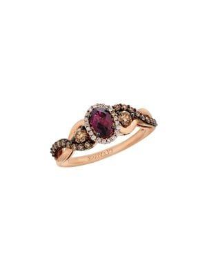 Le Vian 14k Strawberry Gold, Raspberry Rhodolite, Vanilla & Chocolate Diamonds Wave Ring
