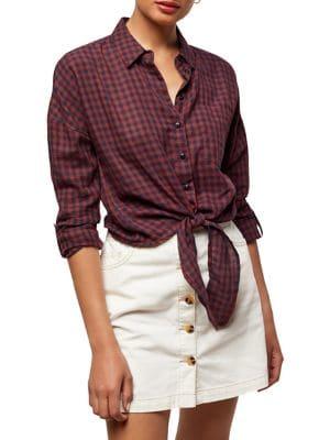 Miss Selfridge Checked Tie Cotton Button-down Shirt