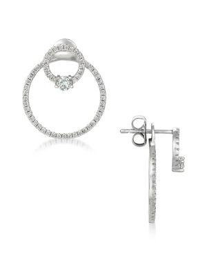 Crislu Twin Hoops Crystal, Sterling Silver And Pure Platinum Hoop Earrings
